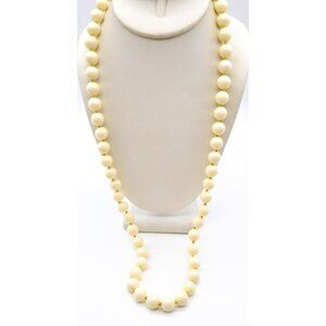 Off White Beaded Necklace, Vintage Lucite Beads with Gold Tone Spacers